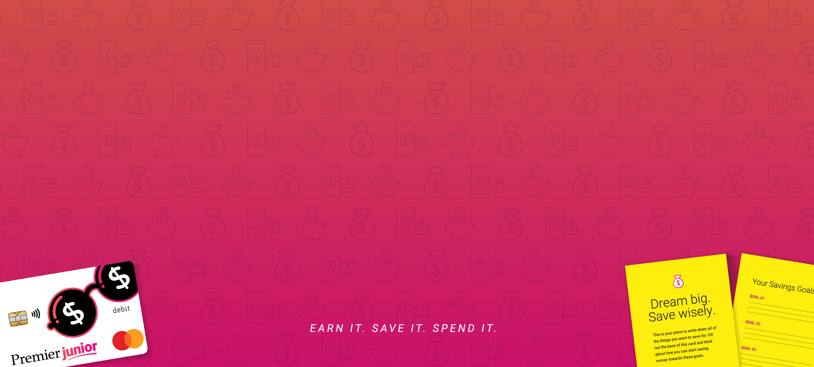 Bright Premier Jr. Image with branded debit card and marketing materials