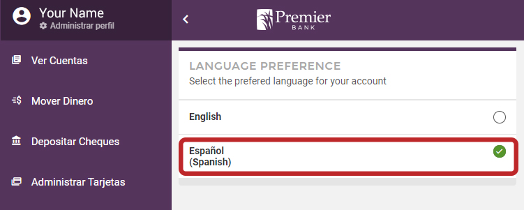 Screenshot showing where to select Espanol as your Language Preference